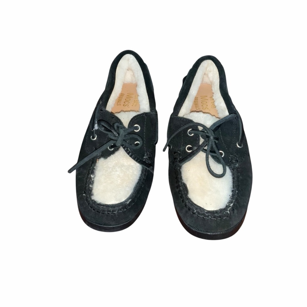 G.H. Bass Hampton Shearling Moccasin Boat Shoes Black Leather Women’s 7